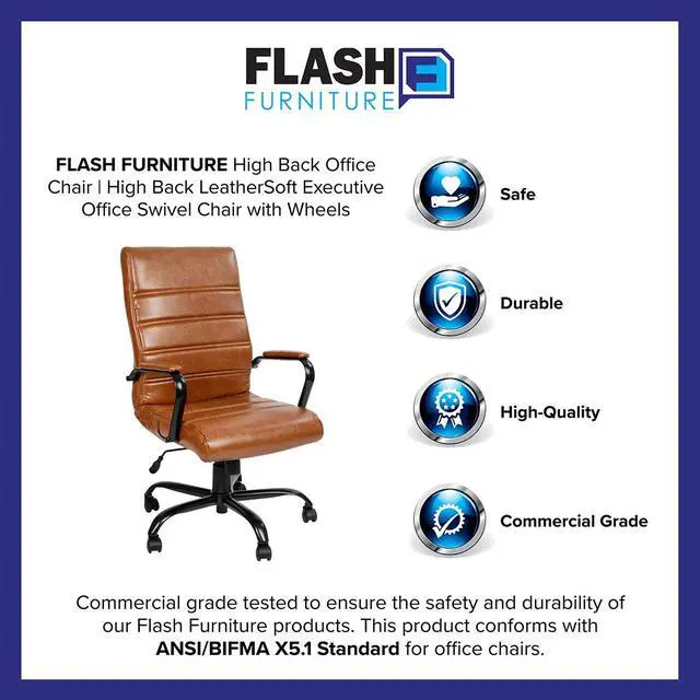 Alt view image 11 of 20 - High Back Brown LeatherSoft Executive Swivel Office Chair with Black Frame and Arms