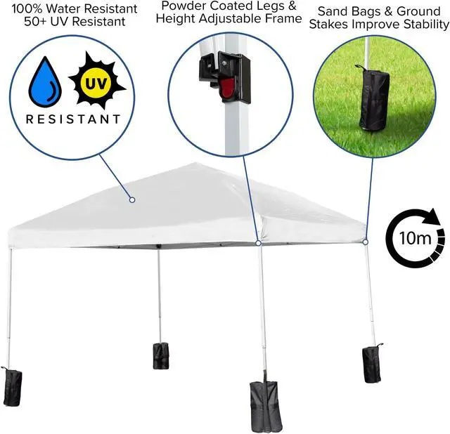 Alt view image 18 of 18 - 10'x10' White Pop Up Event Straight Leg Canopy Tent with Sandbags and Wheeled Case