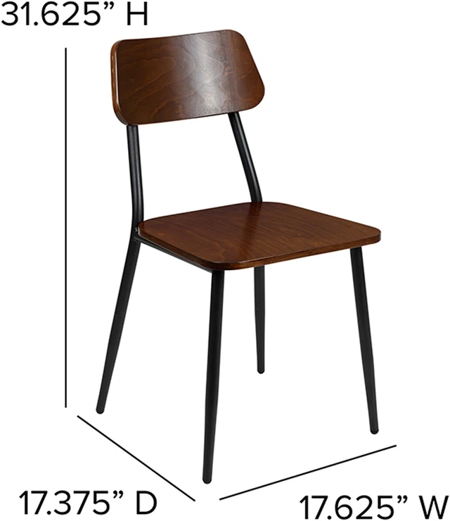 Alt view image 13 of 20 - Stackable Industrial Dining Chair with Gunmetal Steel Frame and Rustic Wood Seat, Set of 2