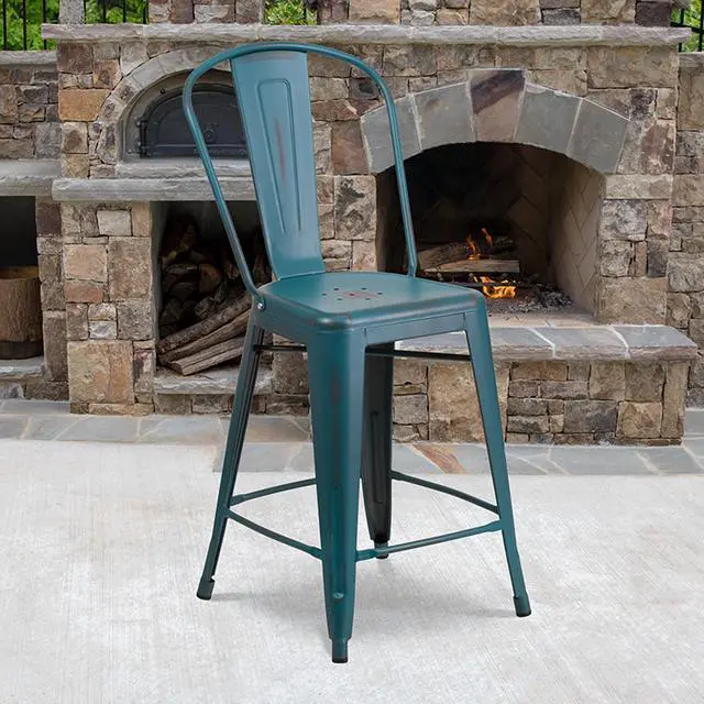 Alt view image 12 of 20 - Flash Furniture High Distressed Kelly Metal Indoor Counter Height Stool, Blue, 24"