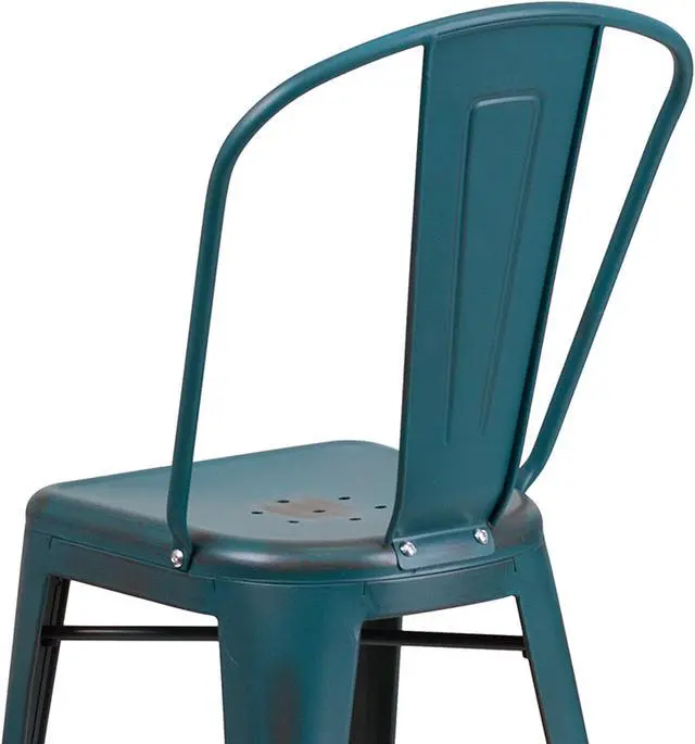 Alt view image 17 of 20 - Flash Furniture High Distressed Kelly Metal Indoor Counter Height Stool, Blue, 24"
