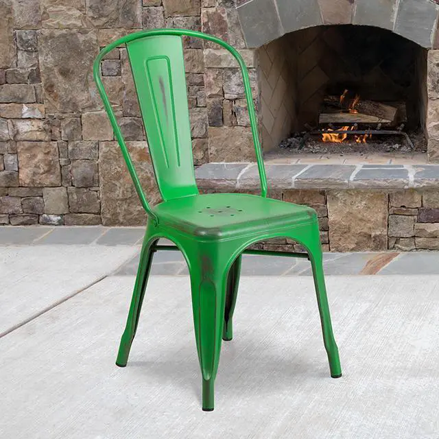 Alt view image 16 of 20 - Commercial Grade Distressed Green Metal Indoor-Outdoor Stackable Chair