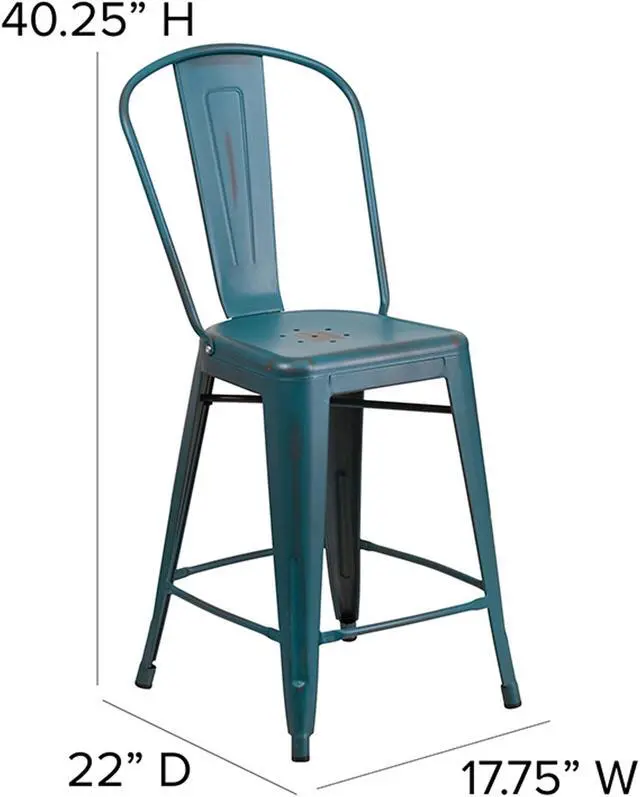 Alt view image 16 of 20 - Flash Furniture High Distressed Kelly Metal Indoor Counter Height Stool, Blue, 24"