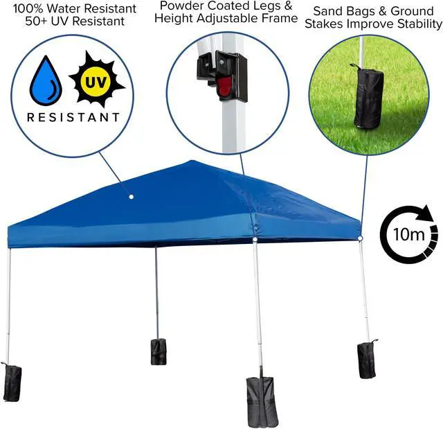 Alt view image 19 of 20 - 10'x10' Blue Pop Up Event Straight Leg Canopy Tent with Sandbags and Wheeled Case