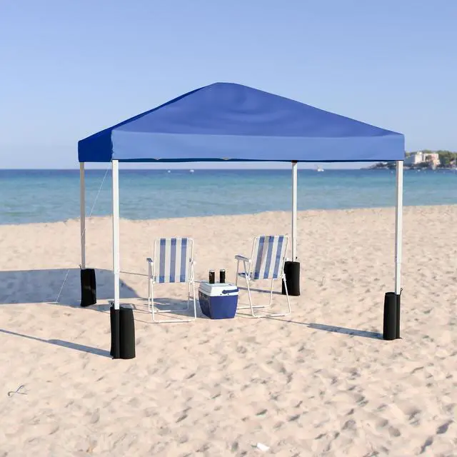 Alt view image 14 of 20 - 10'x10' Blue Pop Up Event Straight Leg Canopy Tent with Sandbags and Wheeled Case