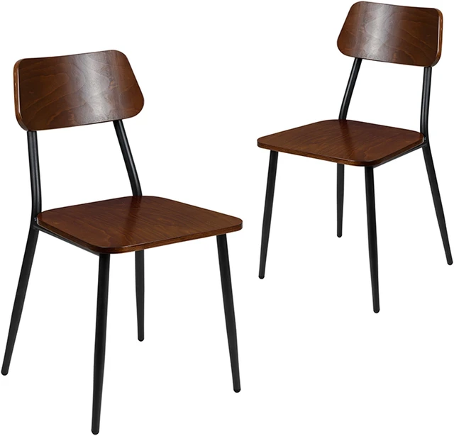 Alt view image 8 of 20 - Stackable Industrial Dining Chair with Gunmetal Steel Frame and Rustic Wood Seat, Set of 2
