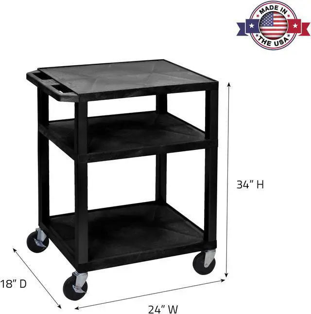 Alt view image 7 of 10 - Luxor WT34E 34" AV Cart 3 Shelf, Electric Black/Putty Leg