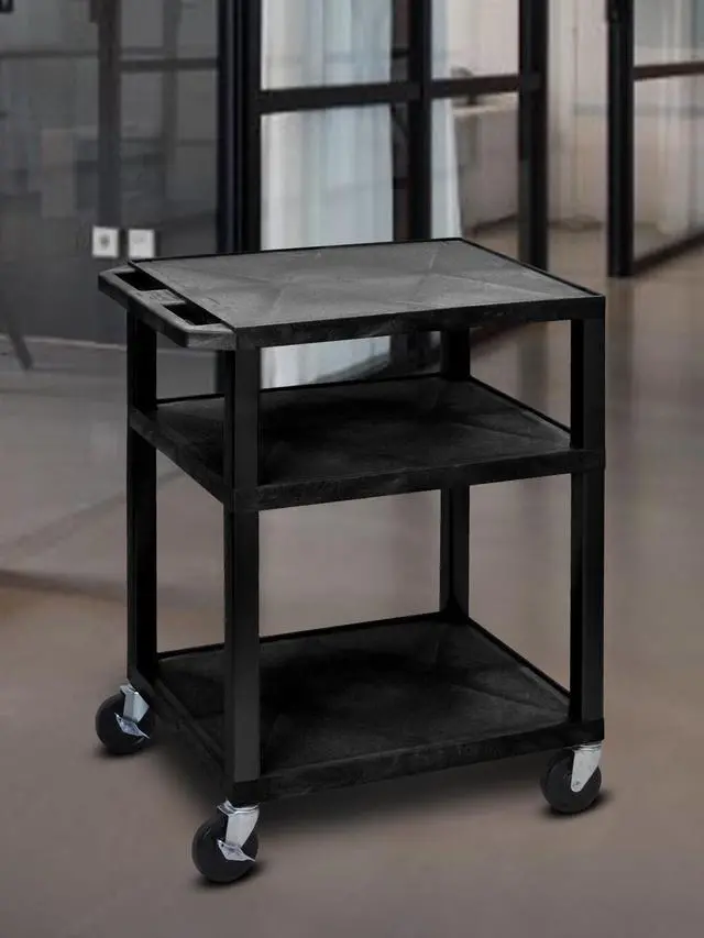 Alt view image 9 of 10 - Luxor WT34E 34" AV Cart 3 Shelf, Electric Black/Putty Leg