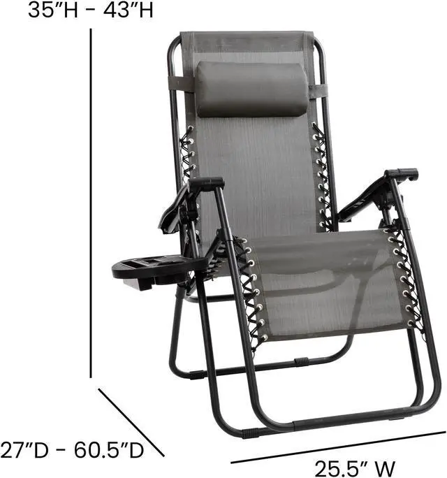 Alt view image 13 of 20 - Flash Furniture Celestial Folding Reclining Lounge Chair with Pillow and Cup Holder Tray Gray 2/Pack (2GM103122SSGR)