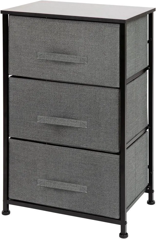 Alt view image 13 of 20 - 3 Drawer Wood Top Black Cast Iron Frame Vertical Storage Dresser with Dark Gray Easy Pull Fabric Drawers