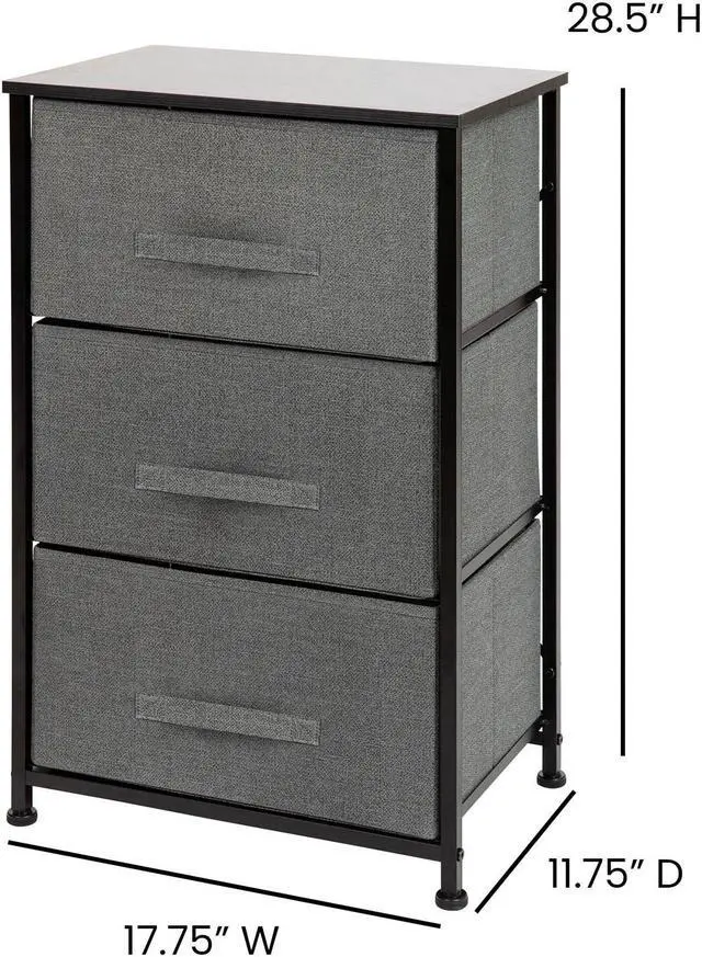 Alt view image 17 of 20 - 3 Drawer Wood Top Black Cast Iron Frame Vertical Storage Dresser with Dark Gray Easy Pull Fabric Drawers