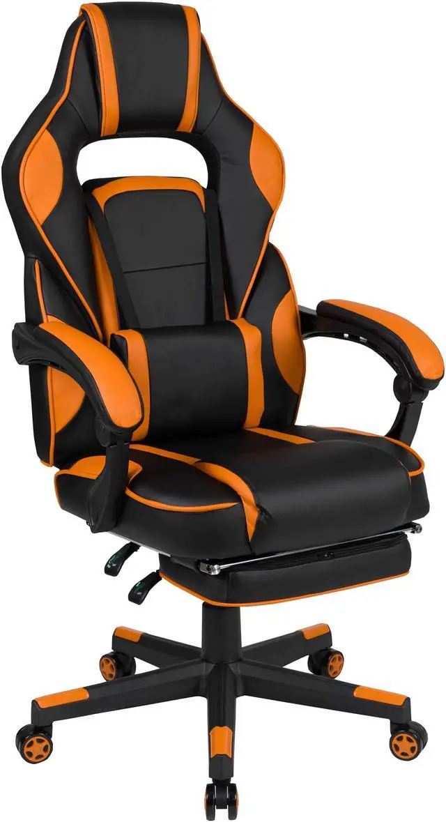 Alt view image 13 of 20 - Flash Furniture X40 Ergonomic LeatherSoft Swivel Gaming Massaging Chair Black/Orange (CH00288OR)