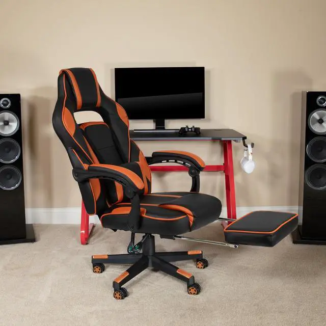 Alt view image 14 of 20 - Flash Furniture X40 Ergonomic LeatherSoft Swivel Gaming Massaging Chair Black/Orange (CH00288OR)