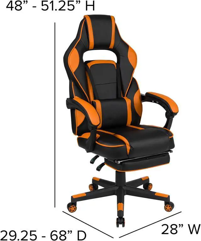 Alt view image 18 of 20 - Flash Furniture X40 Ergonomic LeatherSoft Swivel Gaming Massaging Chair Black/Orange (CH00288OR)