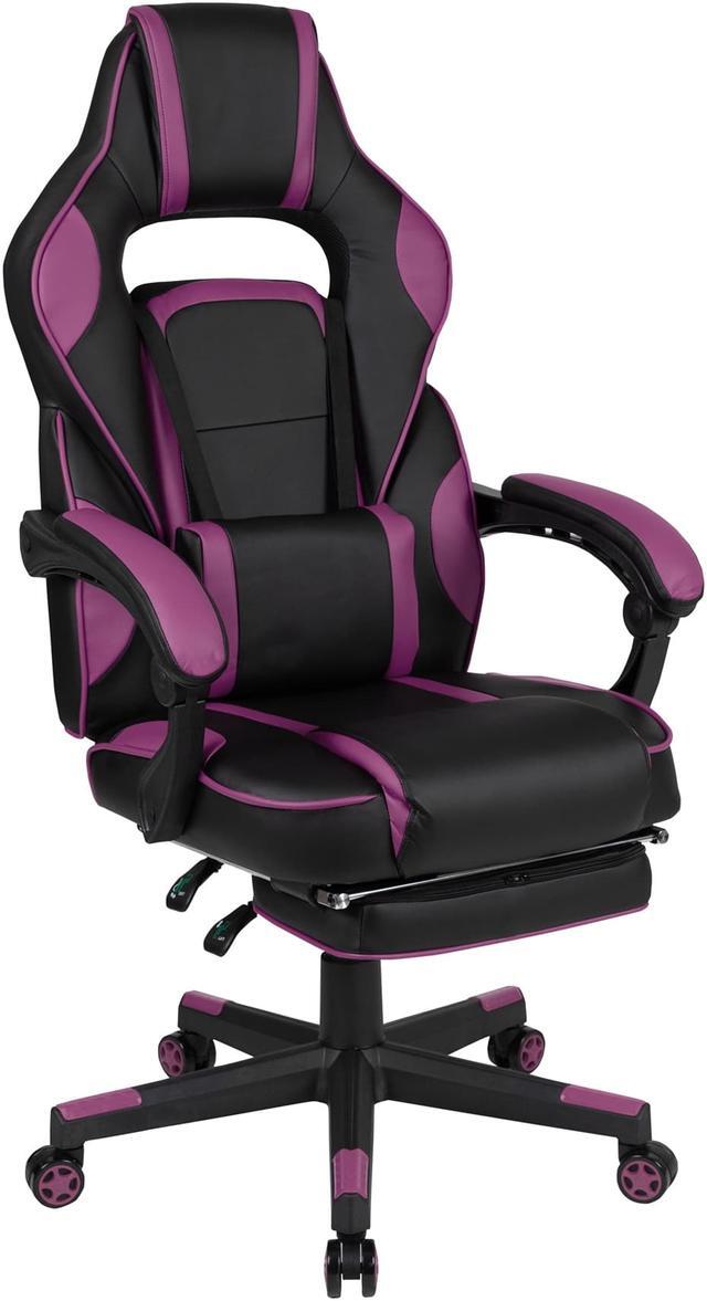 Alt view image 13 of 20 - Flash Furniture X40 Ergonomic LeatherSoft Swivel Gaming Massaging Chair Black/Purple (CH00288PR)