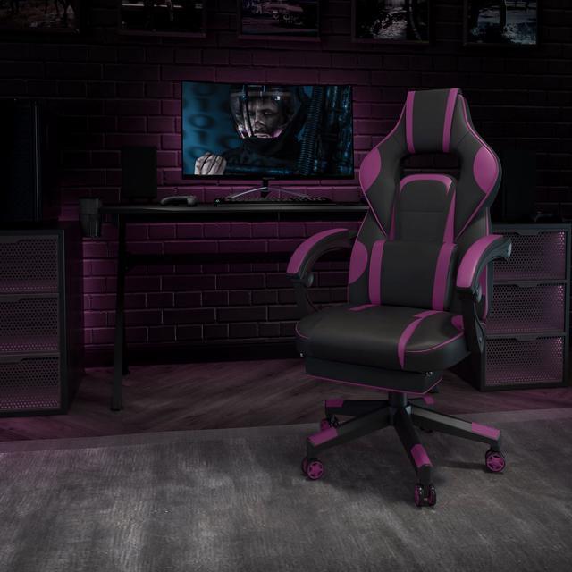 Alt view image 14 of 20 - Flash Furniture X40 Ergonomic LeatherSoft Swivel Gaming Massaging Chair Black/Purple (CH00288PR)