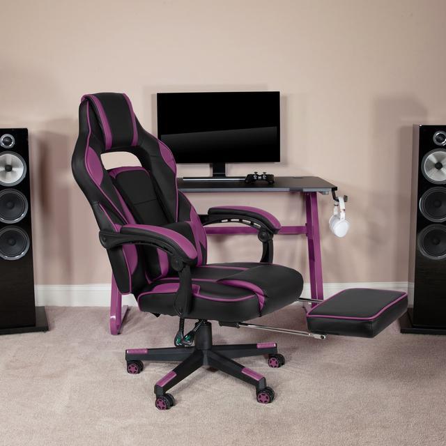 Alt view image 15 of 20 - Flash Furniture X40 Ergonomic LeatherSoft Swivel Gaming Massaging Chair Black/Purple (CH00288PR)