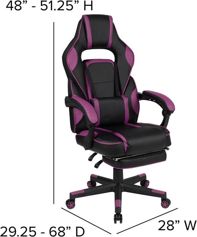 Alt view image 19 of 20 - Flash Furniture X40 Ergonomic LeatherSoft Swivel Gaming Massaging Chair Black/Purple (CH00288PR)
