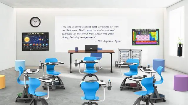 Alt view image 6 of 7 - Luxor Classroom Series All-In-One Student Desk and Chair - Supports Up to 330 lb - 19" Seat Height, Blue Seat/Back - Gray Base  STUDENT-MTACHR