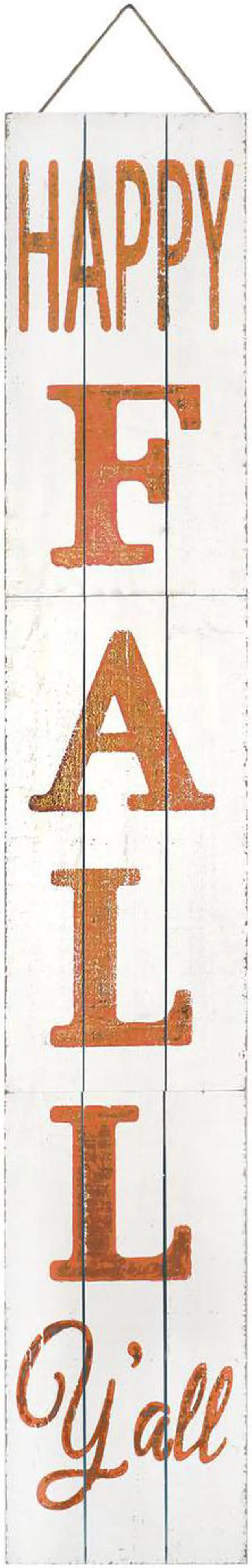 Main image of TX USA Modern Decorative Happy Fall Y'all Wood Porch Sign - 12"W x 72"H, White, Three Foldable