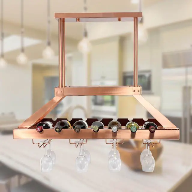 Alt view image 13 of 20 - Elegant Designs 2 Light LED Overhead Wine Rack, Copper