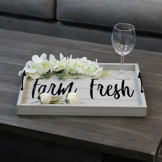 Alt view image 20 of 20 - Elegant Designs Decorative Wood Serving Tray w/ Handles, 15.50" x 12", "Farm Fresh" HG2000-GFF