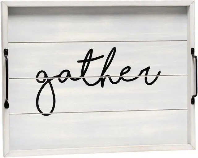 Alt view image 15 of 20 - Elegant Designs Decorative Wood Serving Tray w/ Handles, 15.50" x 12", "Gather" HG2000-GGH