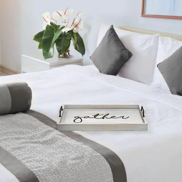 Alt view image 18 of 20 - Elegant Designs Decorative Wood Serving Tray w/ Handles, 15.50" x 12", "Gather" HG2000-GGH