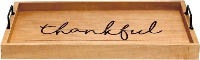Alt view image 16 of 20 - Elegant Designs Decorative Wood Serving Tray w/ Handles, 15.50" x 12", "Thankful" HG2000-NTF