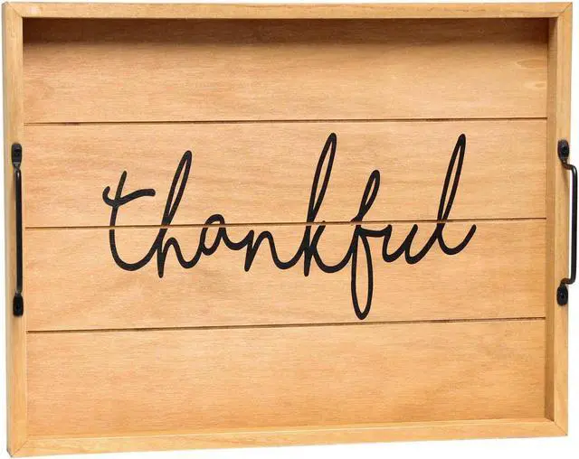 Alt view image 15 of 20 - Elegant Designs Decorative Wood Serving Tray w/ Handles, 15.50" x 12", "Thankful" HG2000-NTF
