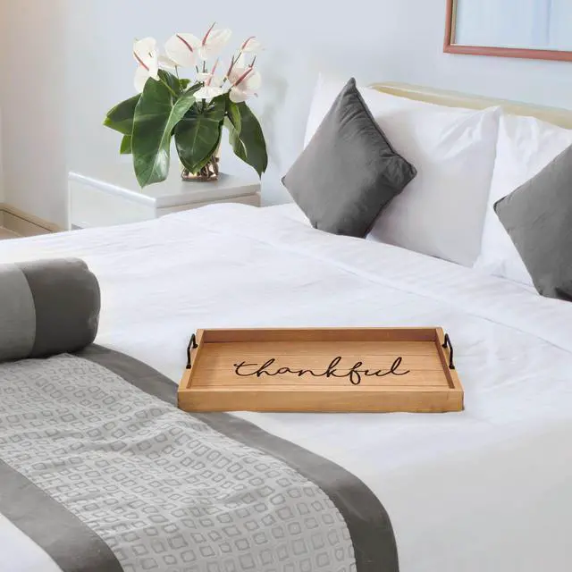 Alt view image 18 of 20 - Elegant Designs Decorative Wood Serving Tray w/ Handles, 15.50" x 12", "Thankful" HG2000-NTF
