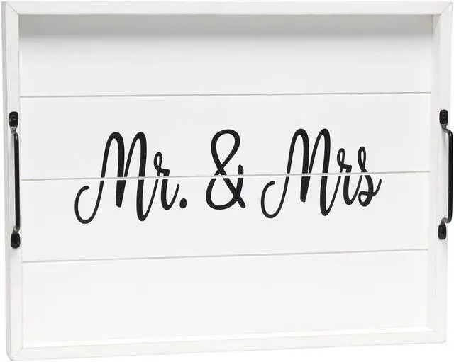 Alt view image 15 of 20 - Elegant Designs Decorative Wood Serving Tray w/ Handles, 15.50" x 12", "Mr. & Mrs." HG2000-WMM
