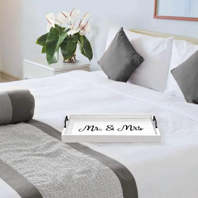 Alt view image 18 of 20 - Elegant Designs Decorative Wood Serving Tray w/ Handles, 15.50" x 12", "Mr. & Mrs." HG2000-WMM