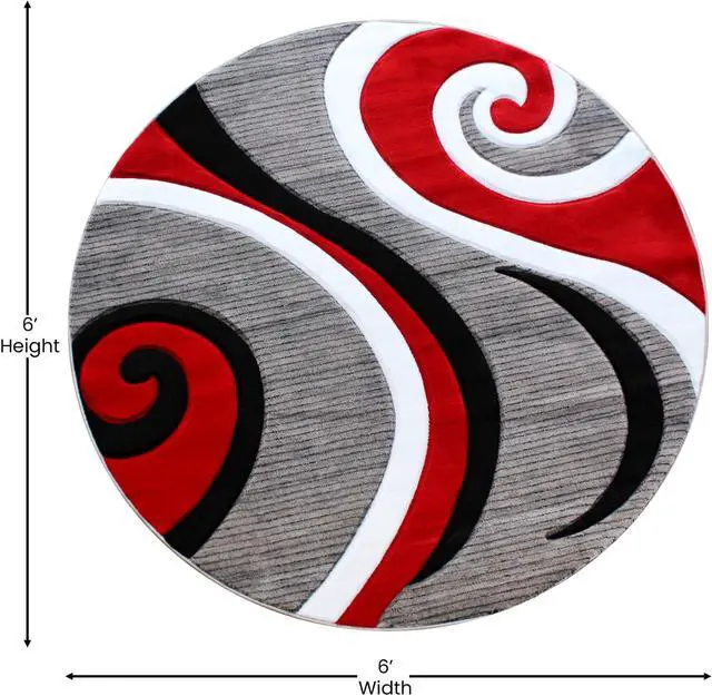 Alt view image 9 of 20 - Athos Collection 5' x 5' Red Abstract Area Rug - Olefin Rug with Jute Backing - Hallway, Entryway, or Bedroom