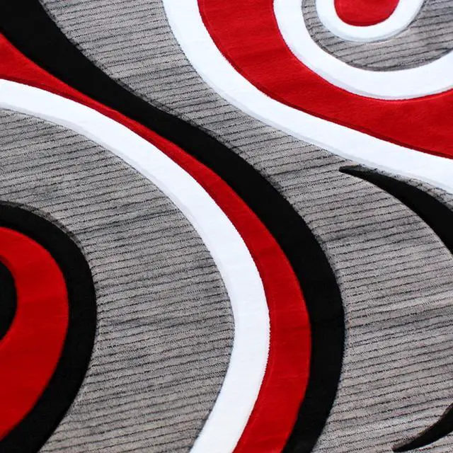 Alt view image 12 of 20 - Athos Collection 5' x 5' Red Abstract Area Rug - Olefin Rug with Jute Backing - Hallway, Entryway, or Bedroom