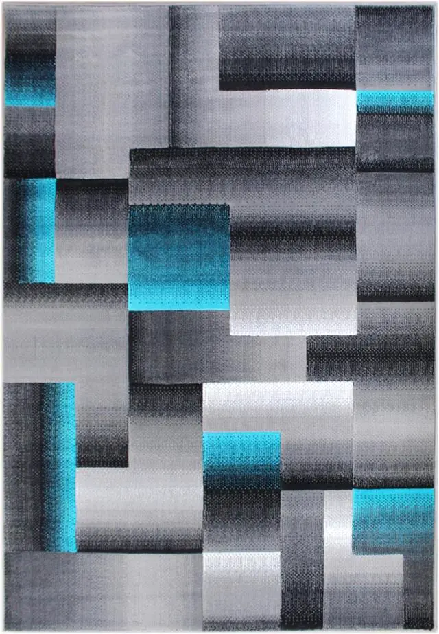 Alt view image 6 of 20 - Elio Collection 5' x 7' Turquoise Color Blocked Area Rug - Olefin Rug with Jute Backing - Entryway, Living Room, or Bedroom