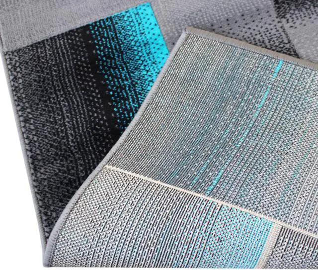 Alt view image 11 of 20 - Elio Collection 5' x 7' Turquoise Color Blocked Area Rug - Olefin Rug with Jute Backing - Entryway, Living Room, or Bedroom