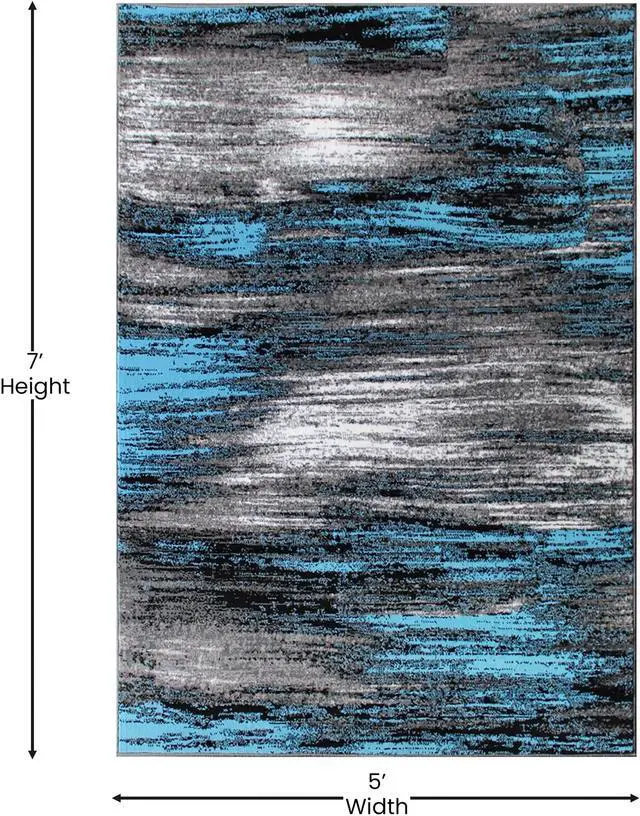 Alt view image 9 of 19 - Rylan Collection 5' x 7' Blue Scraped Design Area Rug - Olefin Rug with Jute Backing - Living Room, Bedroom, Entryway
