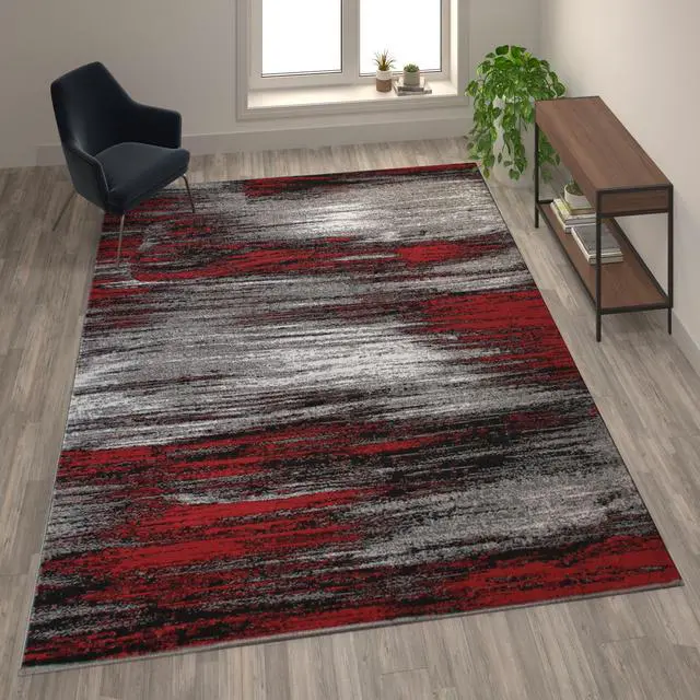 Alt view image 7 of 18 - Rylan Collection 8' x 10' Red Scraped Design Area Rug - Olefin Rug with Jute Backing - Living Room, Bedroom, Entryway