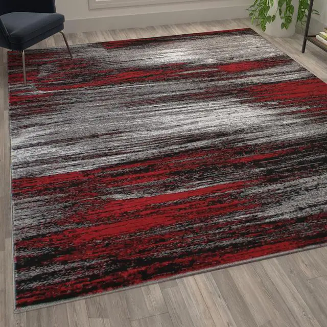 Alt view image 10 of 18 - Rylan Collection 8' x 10' Red Scraped Design Area Rug - Olefin Rug with Jute Backing - Living Room, Bedroom, Entryway