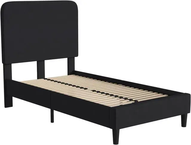 Alt view image 6 of 19 - Addison Charcoal Twin Fabric Upholstered Platform Bed - Headboard with Rounded Edges - No Box Spring or Foundation Needed