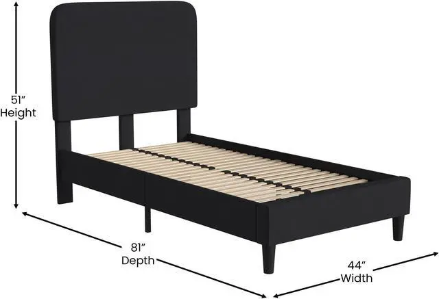 Alt view image 10 of 19 - Addison Charcoal Twin Fabric Upholstered Platform Bed - Headboard with Rounded Edges - No Box Spring or Foundation Needed