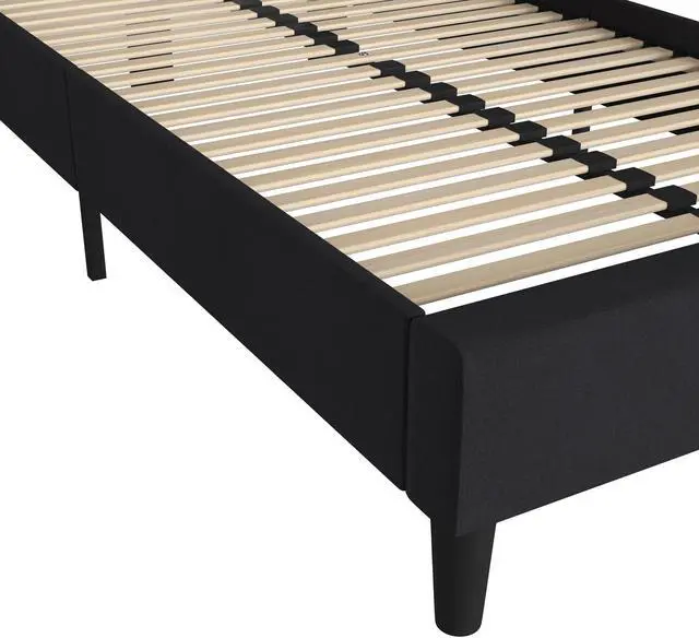 Alt view image 12 of 19 - Addison Charcoal Twin Fabric Upholstered Platform Bed - Headboard with Rounded Edges - No Box Spring or Foundation Needed