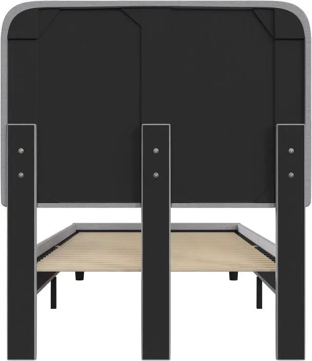 Alt view image 11 of 19 - Addison Light Grey Twin Fabric Upholstered Platform Bed - Headboard with Rounded Edges - No Box Spring or Foundation Needed