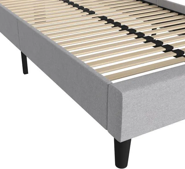 Alt view image 12 of 19 - Addison Light Grey Twin Fabric Upholstered Platform Bed - Headboard with Rounded Edges - No Box Spring or Foundation Needed