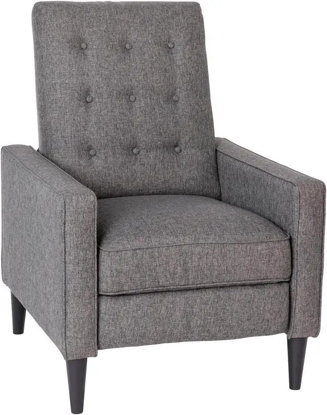 Alt view image 6 of 20 - Ezra Mid-Century Modern Fabric Upholstered Button Tufted Pushback Recliner in Gray for Residential & Commercial Use