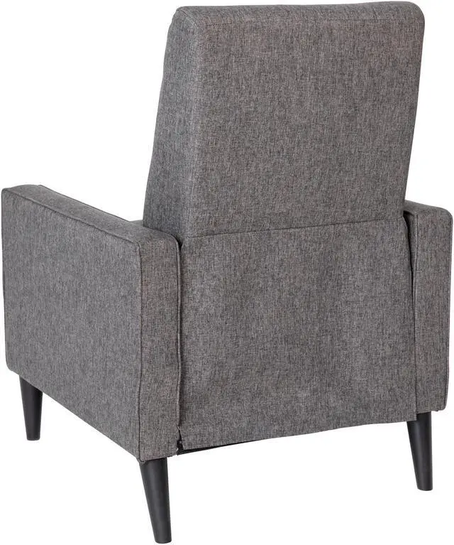 Alt view image 11 of 20 - Ezra Mid-Century Modern Fabric Upholstered Button Tufted Pushback Recliner in Gray for Residential & Commercial Use