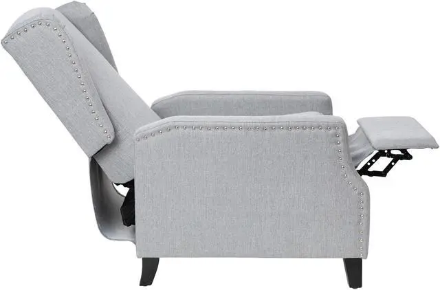 Alt view image 12 of 20 - Prescott Traditional Style Slim Push Back Recliner Chair-Wingback Recliner with Gray Polyester Fabric Upholstery-Accent Nail Trim