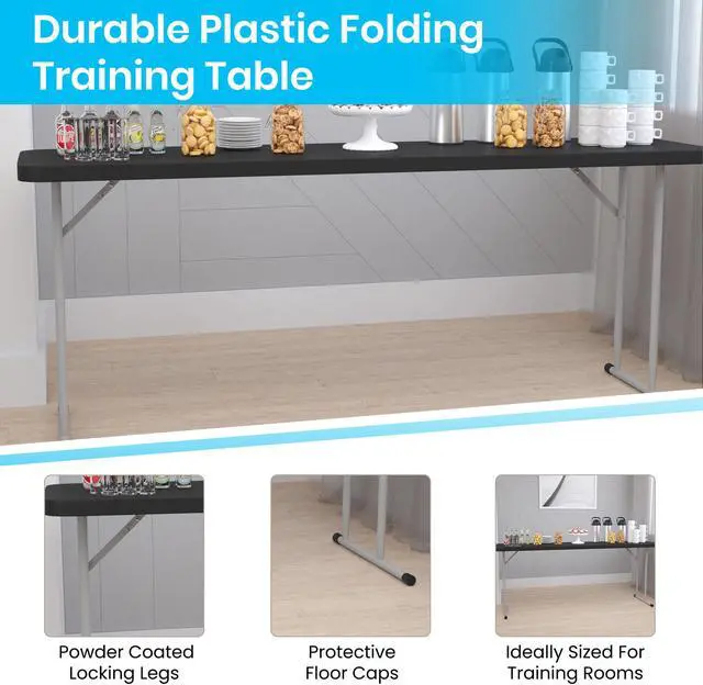 Alt view image 10 of 20 - 70.8 Inch Black Plastic Folding Training Table