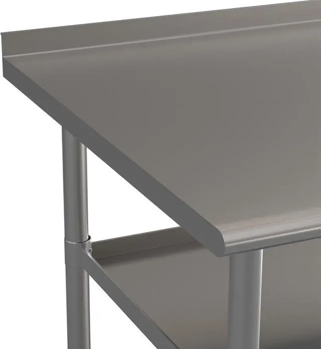 Alt view image 6 of 19 - Stainless Steel 18 Gauge Work Table with 1.5" Backsplash and 2 Undershelves - 72"W x 30"D x 34.5"H, NSF